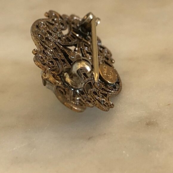 SADIE GREEN Signed Filigree Rectangle Crystal Brooch Pin Vintage - Picture 10 of 15